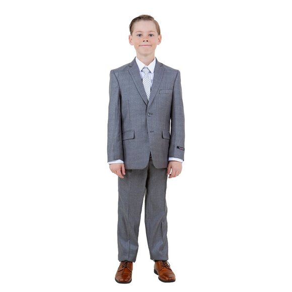 Boys Sharkskin 5pc Gray Suit Set by Tazzio - Picture 2 of 7